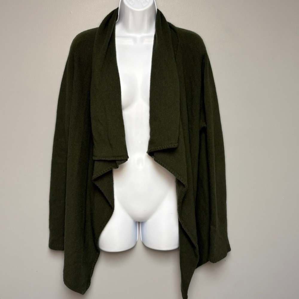 Loft Dark Academia‎ Preppy Green Wool Cashmere Angora Open Cardigan Sz XL